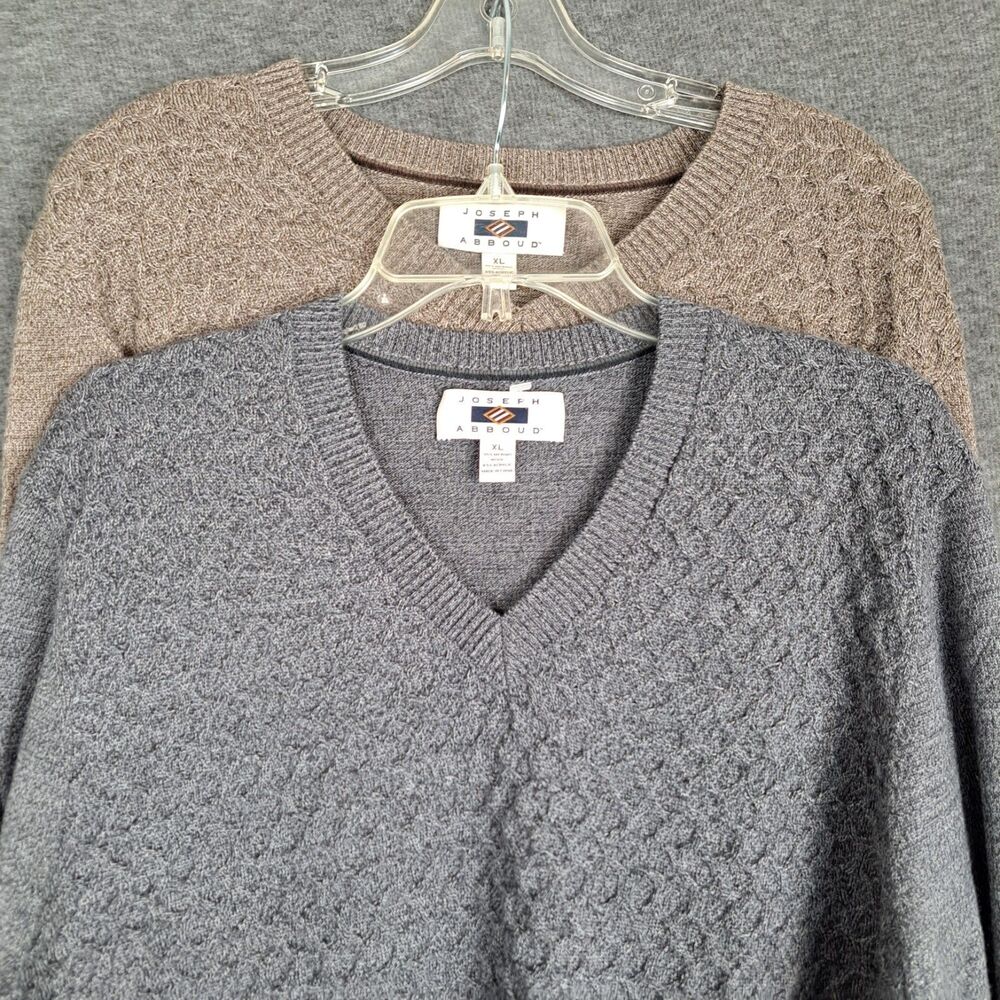 Joseph Abboud Merino Wool Blend V-Neck‎ Sweater XL Gray & Brown Lot of 2